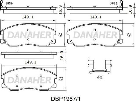 Danaher DBP1987/1 - Əyləc altlığı dəsti, əyləc diski furqanavto.az