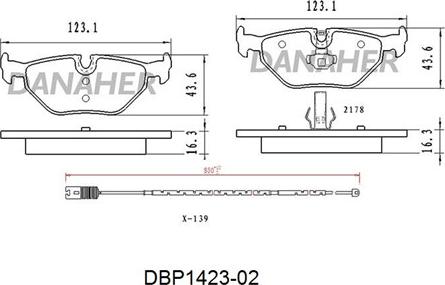 Danaher DBP1423-02 - Əyləc altlığı dəsti, əyləc diski furqanavto.az