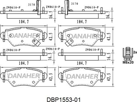 Danaher DBP1553-01 - Əyləc altlığı dəsti, əyləc diski furqanavto.az