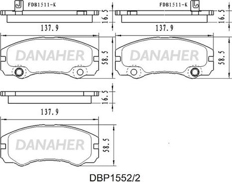 Danaher DBP1552/2 - Əyləc altlığı dəsti, əyləc diski furqanavto.az