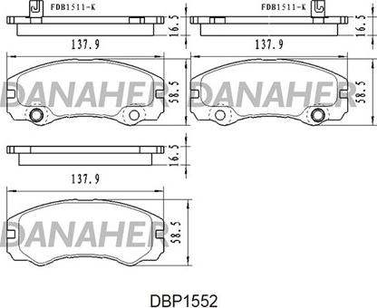 Danaher DBP1552 - Əyləc altlığı dəsti, əyləc diski furqanavto.az