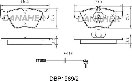 Danaher DBP1589/2 - Əyləc altlığı dəsti, əyləc diski furqanavto.az