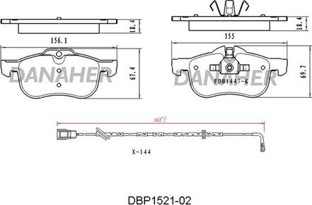 Danaher DBP1521-02 - Əyləc altlığı dəsti, əyləc diski furqanavto.az