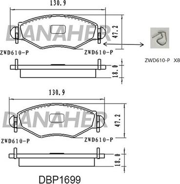 Danaher DBP1699 - Əyləc altlığı dəsti, əyləc diski furqanavto.az