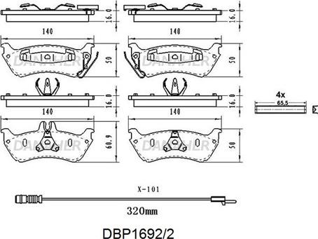 Danaher DBP1692/2 - Əyləc altlığı dəsti, əyləc diski furqanavto.az