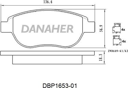 Danaher DBP1653-01 - Əyləc altlığı dəsti, əyləc diski furqanavto.az