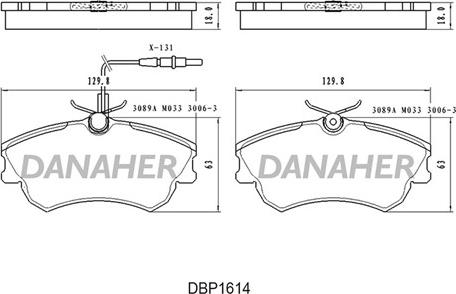 Danaher DBP1614 - Əyləc altlığı dəsti, əyləc diski furqanavto.az