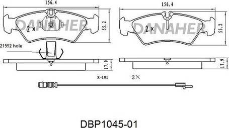 Danaher DBP1045-01 - Əyləc altlığı dəsti, əyləc diski furqanavto.az