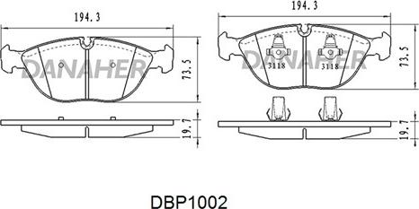 Danaher DBP1002 - Əyləc altlığı dəsti, əyləc diski furqanavto.az