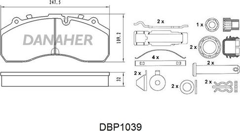 Danaher DBP1039 - Əyləc altlığı dəsti, əyləc diski furqanavto.az