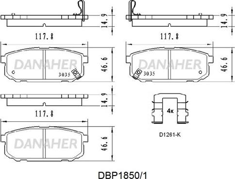 Danaher DBP1850/1 - Əyləc altlığı dəsti, əyləc diski furqanavto.az