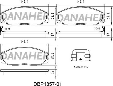 Danaher DBP1857-01 - Əyləc altlığı dəsti, əyləc diski furqanavto.az