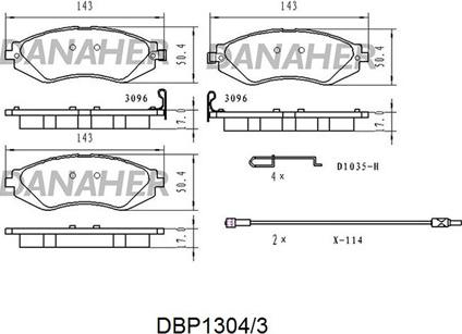 Danaher DBP1304/3 - Əyləc altlığı dəsti, əyləc diski furqanavto.az