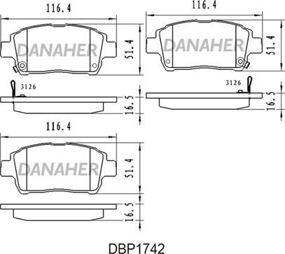 Danaher DBP1742 - Əyləc altlığı dəsti, əyləc diski furqanavto.az