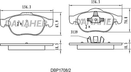 Danaher DBP1708/2 - Əyləc altlığı dəsti, əyləc diski furqanavto.az