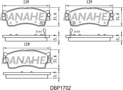 Danaher DBP1702 - Əyləc altlığı dəsti, əyləc diski furqanavto.az