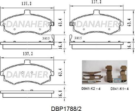 Danaher DBP1788/2 - Əyləc altlığı dəsti, əyləc diski furqanavto.az