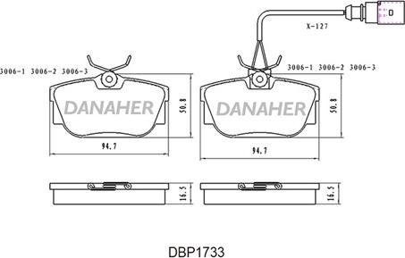 Danaher DBP1733 - Əyləc altlığı dəsti, əyləc diski furqanavto.az