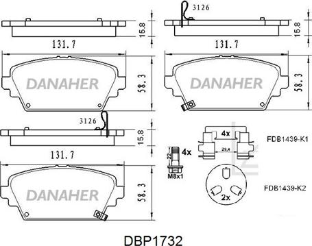 Danaher DBP1732 - Əyləc altlığı dəsti, əyləc diski furqanavto.az