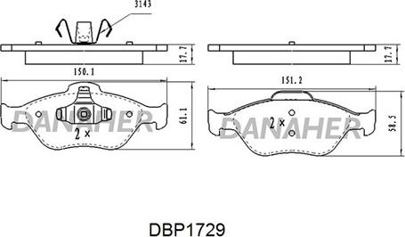 Danaher DBP1729 - Əyləc altlığı dəsti, əyləc diski furqanavto.az