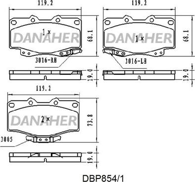 Danaher DBP854/1 - Əyləc altlığı dəsti, əyləc diski furqanavto.az