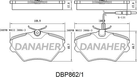 Danaher DBP862/1 - Əyləc altlığı dəsti, əyləc diski furqanavto.az