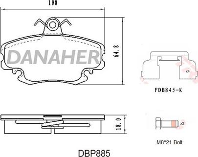 Danaher DBP885 - Əyləc altlığı dəsti, əyləc diski furqanavto.az