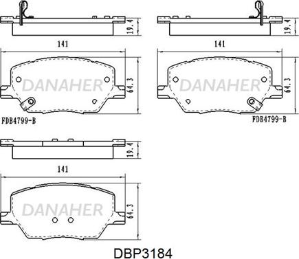 Danaher DBP3184 - Əyləc altlığı dəsti, əyləc diski furqanavto.az