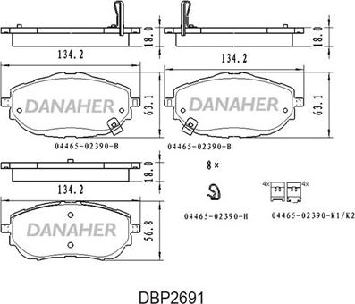 Danaher DBP2691 - Əyləc altlığı dəsti, əyləc diski furqanavto.az