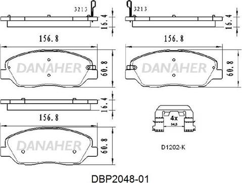 Danaher DBP2048-01 - Əyləc altlığı dəsti, əyləc diski furqanavto.az