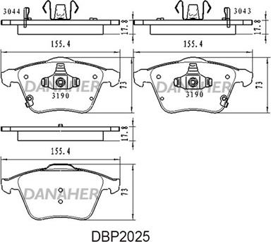 Danaher DBP2025 - Əyləc altlığı dəsti, əyləc diski furqanavto.az