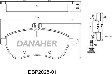 Danaher DBP2028-01 - Əyləc altlığı dəsti, əyləc diski furqanavto.az