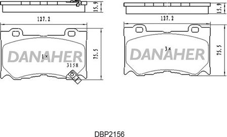 Danaher DBP2156 - Əyləc altlığı dəsti, əyləc diski furqanavto.az
