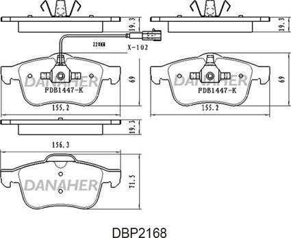 Danaher DBP2168 - Əyləc altlığı dəsti, əyləc diski furqanavto.az