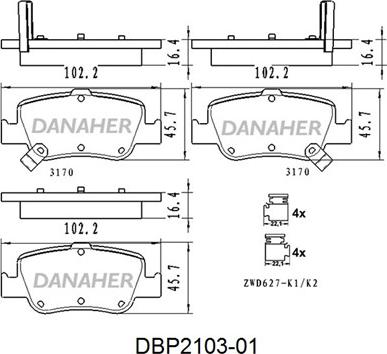 Danaher DBP2103-01 - Əyləc altlığı dəsti, əyləc diski furqanavto.az