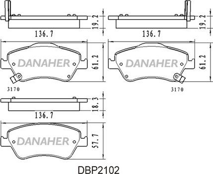 Danaher DBP2102 - Əyləc altlığı dəsti, əyləc diski furqanavto.az