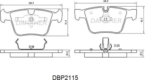 Danaher DBP2115 - Əyləc altlığı dəsti, əyləc diski furqanavto.az