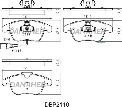 Danaher DBP2110 - Əyləc altlığı dəsti, əyləc diski furqanavto.az