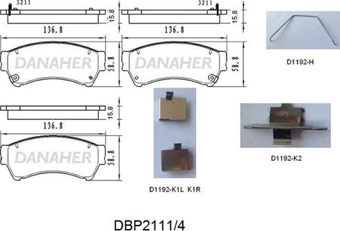 Danaher DBP2111/4 - Əyləc altlığı dəsti, əyləc diski furqanavto.az