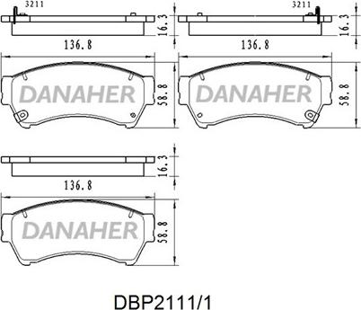 Danaher DBP2111/1 - Əyləc altlığı dəsti, əyləc diski furqanavto.az