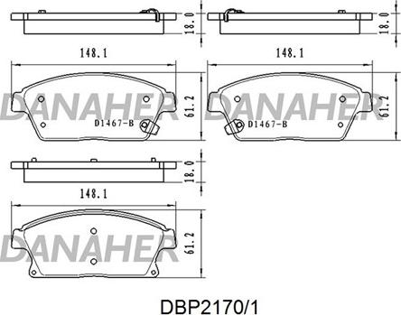 Danaher DBP2170/1 - Əyləc altlığı dəsti, əyləc diski furqanavto.az