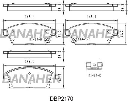 Danaher DBP2170 - Əyləc altlığı dəsti, əyləc diski furqanavto.az