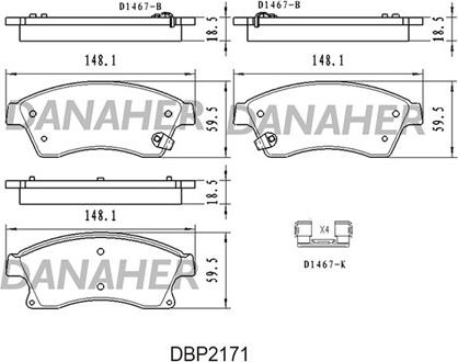 Danaher DBP2171 - Əyləc altlığı dəsti, əyləc diski furqanavto.az