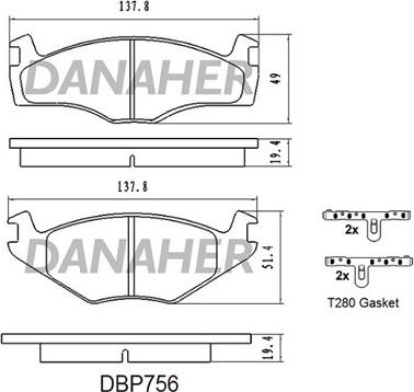 Danaher DBP756 - Əyləc altlığı dəsti, əyləc diski furqanavto.az