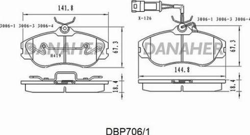 Danaher DBP706/1 - Əyləc altlığı dəsti, əyləc diski furqanavto.az