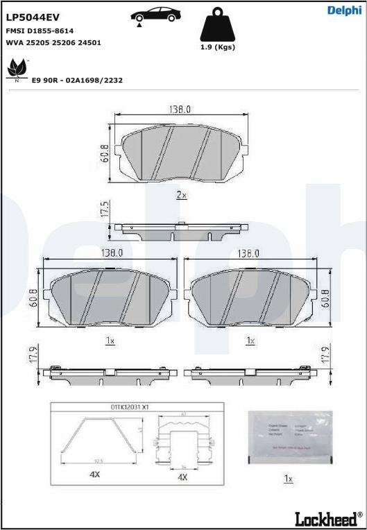 Delphi LP5044EV - Əyləc altlığı dəsti, əyləc diski furqanavto.az