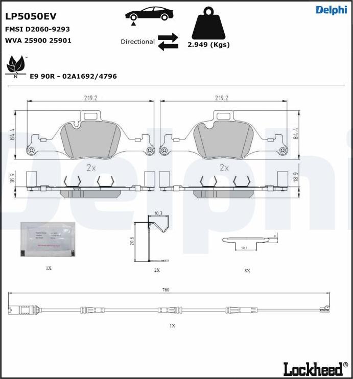 Delphi LP5050EV - Əyləc altlığı dəsti, əyləc diski furqanavto.az