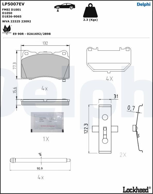 Delphi LP5007EV - Əyləc altlığı dəsti, əyləc diski furqanavto.az