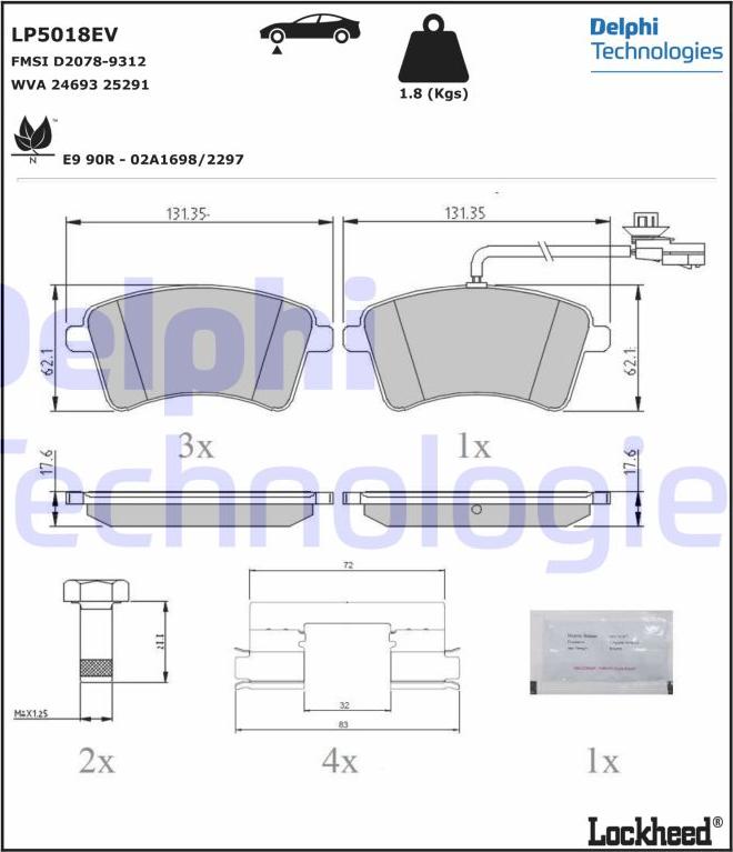 Delphi LP5018EV - Əyləc altlığı dəsti, əyləc diski furqanavto.az