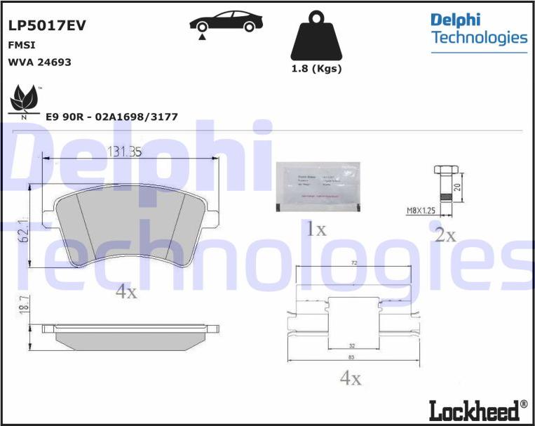 Delphi LP5017EV - Əyləc altlığı dəsti, əyləc diski furqanavto.az